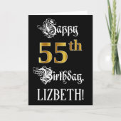 Carte 55e anniversaire — Script fantaisie; look or Faux; (Devant)