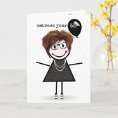 Carte 55e Anniversaire Stick Figure Girl avec ballon (Fleur jaune)
