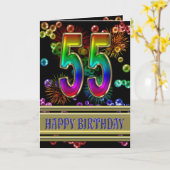 Carte 55ème anniversaire avec bulles arc-en-ciel et feux (Fleur jaune)