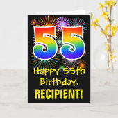 Carte 55ème anniversaire : Fun Fireworks Motif + Rainbow (Fleur jaune)