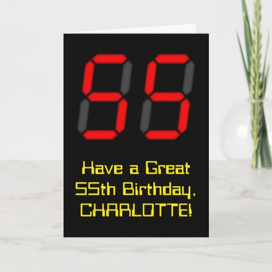 Carte 55ème anniversaire : Rouge Digital Clock Style "55 (Devant)