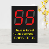 Carte 55ème anniversaire : Rouge Digital Clock Style "55 (Fleur jaune)