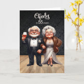 Carte 55th Wedding Anniversary Funny Old Couple Cheers (Fleur jaune)