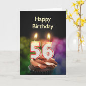 Carte 56e anniversaire avec bougies (Fleur jaune)