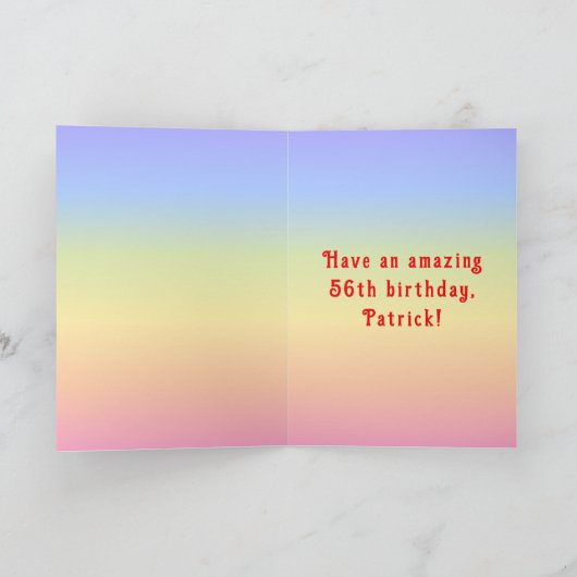 Carte 56e anniversaire — Fun Cake & Candles, avec nom pe (Intérieur)