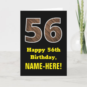 Carte 56e anniversaire : Nom, Motif Faux Wood Grain "56"