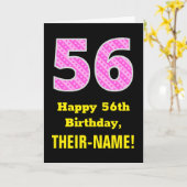 Carte 56e anniversaire : Pink Stripes and Hearts "56" +  (Fleur jaune)