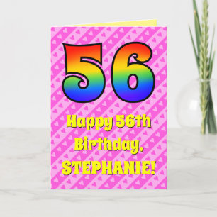 Carte 56e anniversaire : Pink Stripes & Hearts, Arc en c