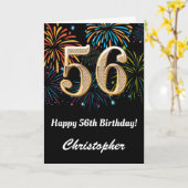 Carte 56e anniversaire Rainbow Fireworks noir et or (Fleur jaune)
