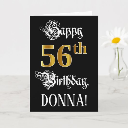 Carte 56e anniversaire — Script fantaisie; look or Faux; (Petite plante)