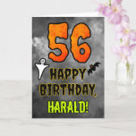 Carte 56e Birthday: Eerie Halloween Theme   Custom Nom<br><div class="desc">The front of this scary and spooky Hallowe’en themed birthday greeting card design objets a large number "56" and the message "HAPPY BIRTHDAY, " plus an editable name. Donc, There are depicommunied of a bat and a ghost on the front. The inside fean editable birthday greeting message, or could perhaps...</div>