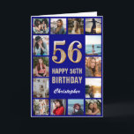 Carte 56e Joyeux Anniversaire Marine Bleu & Gold Photo C<br><div class="desc">56e Joyeux Anniversaire Marine Blue and Gold Photo Collage Carte Anniversaire. Pour plus de personnalisation,  cliquez sur le bouton "Customiser" et utilisez notre outil de conception pour modifier ce modèle.</div>