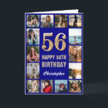 Carte 56e Joyeux Anniversaire Marine Bleu & Gold Photo C<br><div class="desc">56e Joyeux Anniversaire Marine Blue and Gold Photo Collage Carte Anniversaire. Pour plus de personnalisation,  cliquez sur le bouton "Customiser" et utilisez notre outil de conception pour modifier ce modèle.</div>