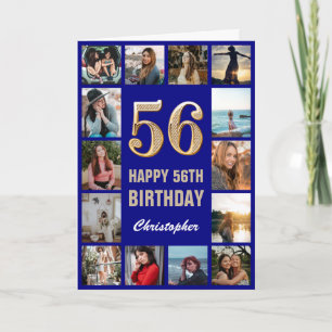Carte 56e Joyeux Anniversaire Marine Bleu & Gold Photo C