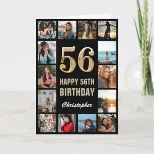 Carte 56e Joyeux anniversaire noir et or Collage photo