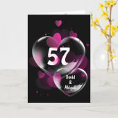Carte 57e anniversaire Bulles cardiaques sur noir (Fleur jaune)