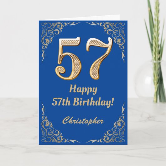 Carte 57e anniversaire Cadre Parties scintillant bleu et (Devant)