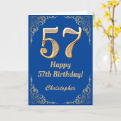Carte 57e anniversaire Cadre Parties scintillant bleu et (Fleur jaune)