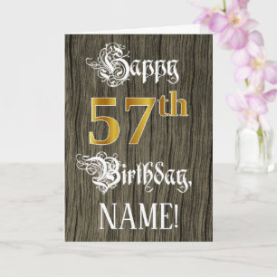 Carte 57e anniversaire : Faux Gold Look + Faux Wood Moti