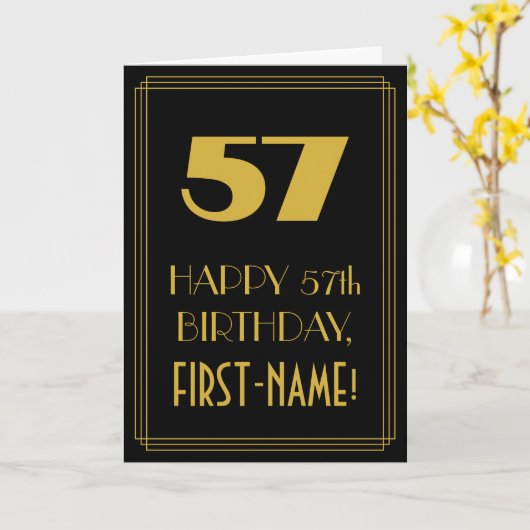 Carte 57e Anniversaire – Look inspiré de l'Art Déco "57" (Fleur jaune)