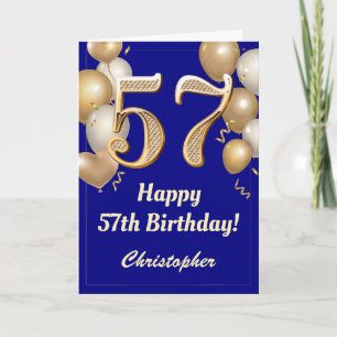 Carte 57e anniversaire Marine Bleu et Ballons d'or Confe