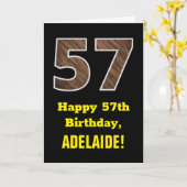 Carte 57e anniversaire : Nom, Motif Faux Wood Grain "57" (Fleur jaune)