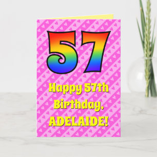Carte 57e anniversaire : Pink Stripes & Hearts, Arc en c