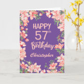 Carte 57e anniversaire Purple Peach Aquarelle rose (Fleur jaune)