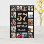 Carte 57e Joyeux Anniversaire Black and Gold Photo Colla (Fleur jaune)