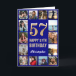 Carte 57e Joyeux Anniversaire Marine Bleu & Gold Photo C<br><div class="desc">57th Happy Birthday Navy Blue and Gold Photo Collage Birthday Card. Pour plus de personnalisation,  cliquez sur le bouton "Customiser" et utilisez notre outil de conception pour modifier ce modèle.</div>