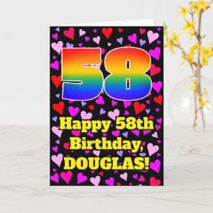 Carte 58e anniversaire : Amour Hearts Motif, Arc-en-ciel