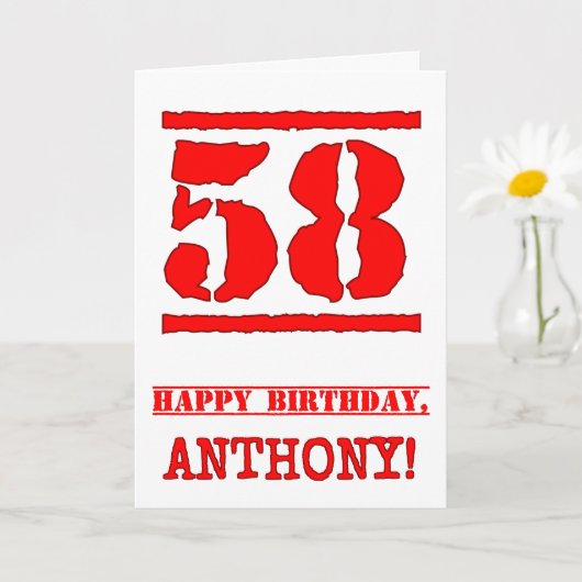 Carte 58e anniversaire : Amusant, Timbre en caoutchouc r (Petite plante)