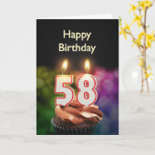Carte 58e anniversaire avec bougies (Fleur jaune)