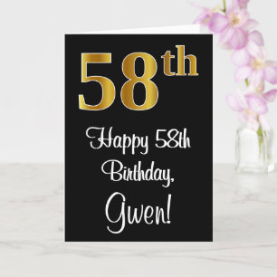 Carte 58e anniversaire ~ Elégant Luxueux Faux Gold Look 