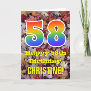 Carte 58e anniversaire; feuilles d'automne rustiques; ar