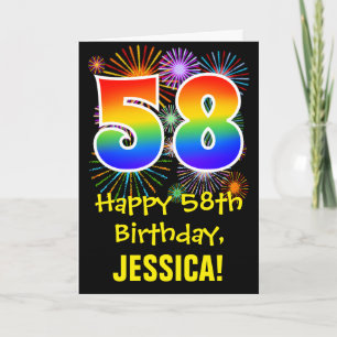 Carte 58e anniversaire : Fun Fireworks Motif + Rainbow 5