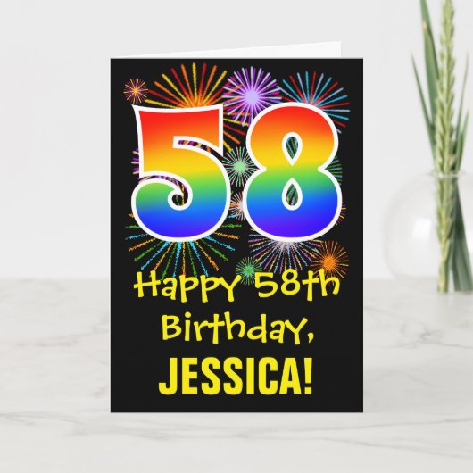 Carte 58e anniversaire : Fun Fireworks Motif + Rainbow 5 (Devant)