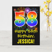 Carte 58e anniversaire : Fun Fireworks Motif + Rainbow 5 (Fleur jaune)