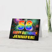 Carte 58e anniversaire : Gras, Amusants, Feu d'artifice, (Devant)