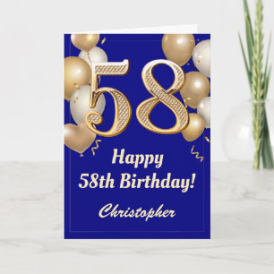 Carte 58e anniversaire Marine Bleu et Ballons d'or Confe