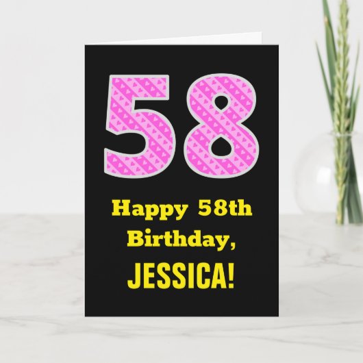 Carte 58e anniversaire : Pink Stripes and Hearts "58" + (Devant)