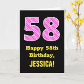 Carte 58e anniversaire : Pink Stripes and Hearts "58" + (Fleur jaune)