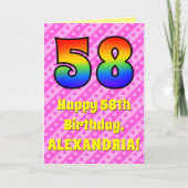 Carte 58e anniversaire : Pink Stripes & Hearts, Arc en c (Devant)