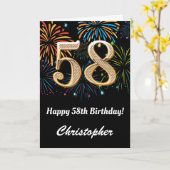 Carte 58e anniversaire Rainbow Fireworks noir et or (Fleur jaune)