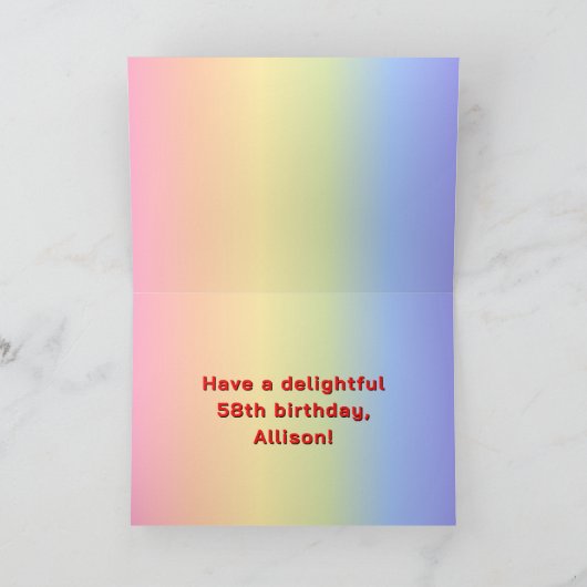 Carte 58e anniversaire : Rainbow Text, Custom Photos & N (Intérieur)