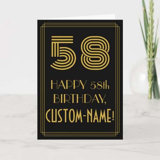 Carte 58e anniversaire : Représentation Art déco "58" et (Devant)