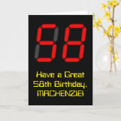 Carte 58e anniversaire : Rouge Digital Clock Style "58" (Fleur jaune)