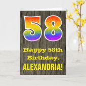 Carte 58e anniversaire : Rustic Faux Wood Look, Rainbow  (Fleur jaune)