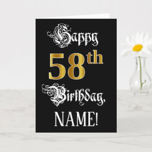 Carte 58e anniversaire — Script fantaisie; look or Faux;