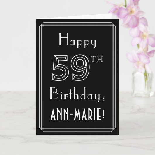 Carte 59e anniversaire : Art Déco Style # 59 & Nom perso (Orchidée)